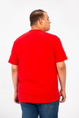 Men's Big Size Front Pocket Text Print T-shirt With A Round Neck And Short Sleeves