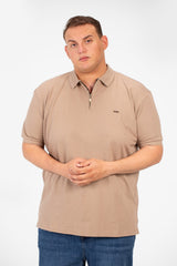 Men's Big Size Polo T-Shirt With Basic Details Short Sleeves Half Zip