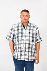 Men's Big Size Checked Shirt With Short Sleeves And Full Front Buttons