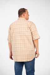 Men's Big Size Short Sleeved Checked Shirt With Full Buttons And Front Pockets