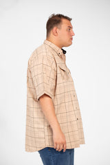 Men's Big Size Short Sleeved Checked Shirt With Full Buttons And Front Pockets