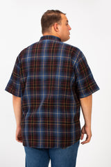 Men's Big Size Checked Full Front Buttons Shirt With Short Sleeves