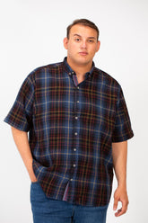 Men's Big Size Checked Full Front Buttons Shirt With Short Sleeves