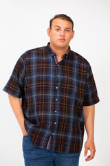 Men's Big Size Checked Full Front Buttons Shirt With Short Sleeves