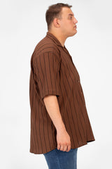 Men's Big Size Striped Half Sleeve Full Button Front High Quality Shirt