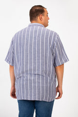 Men's Tomato Big Size Half Sleeve Striped Button Front Shirt