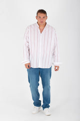 Men's Big Size Striped Shirt With Long Sleeves And Poplin Material