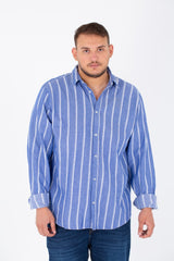 Men's Big Size Striped Poplin Shirt With Long Sleeves And Buttons On The Front