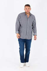 Men's Big Size Striped Poplin Shirt With Long Sleeves And Buttons On The Front