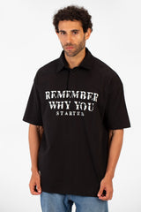 Men's Polo Neck Modern Front Text Print Regular Fit Short Sleeve T-Shirt