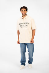 Men's Polo Neck Modern Front Text Print Regular Fit Short Sleeve T-Shirt