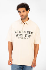 Men's Polo Neck Modern Front Text Print Regular Fit Short Sleeve T-Shirt
