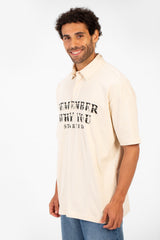 Men's Polo Neck Modern Front Text Print Regular Fit Short Sleeve T-Shirt