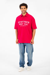 Men's Polo Neck Modern Front Text Print Regular Fit Short Sleeve T-Shirt