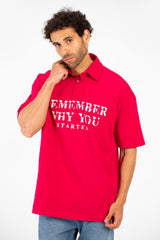 Men's Polo Neck Modern Front Text Print Regular Fit Short Sleeve T-Shirt