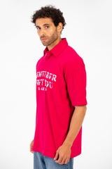 Men's Polo Neck Modern Front Text Print Regular Fit Short Sleeve T-Shirt