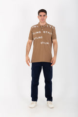 Mens Slim Fit Polo T-Shirt With Front Print And Short Sleeves
