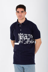 Mens Short Sleeve Slim Fit Polo T-shirt With Front Print