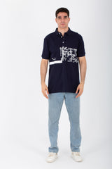 Mens Short Sleeve Slim Fit Polo T-shirt With Front Print