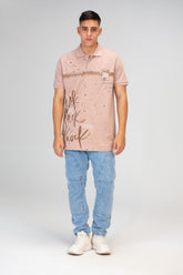 تيشيرت بولو بأكمام نصفية للرجال Slim Fit مع طبعة أمامية