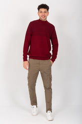 Men's High Neck Basic Made Of Comfort Wool With Designed Pattern Pullover