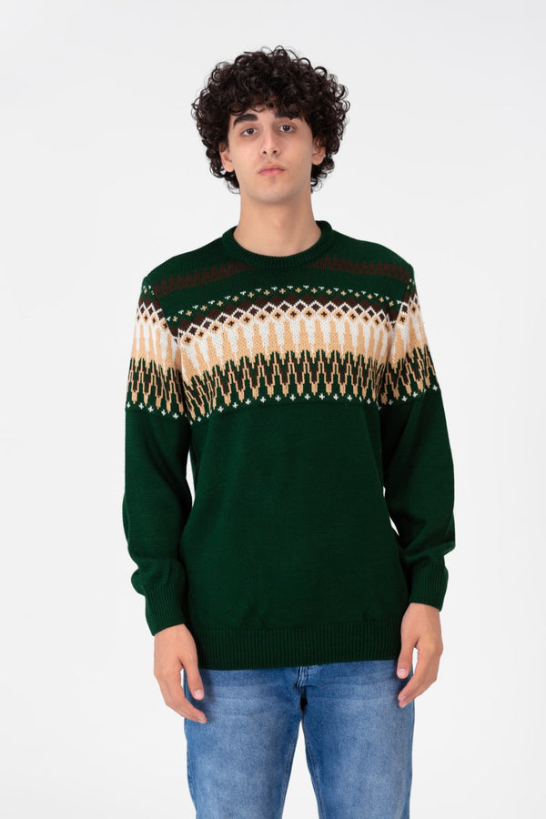 Men's Round Neck Long Sleeves Jakar Pullover With Print On The Top