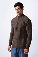 Men's Quarter Zip Slim Fit High Neck Textured Fabric Pullover