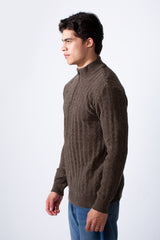 Men's Quarter Zip Slim Fit High Neck Textured Fabric Pullover