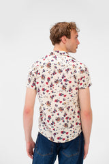 Men's Short Sleeve Floral Print Slim Fit Poplin Shirt