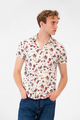 Men's Short Sleeve Floral Print Slim Fit Poplin Shirt