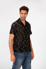 Men's Short Sleeve Slim Fit Transparent Modern Mesh Shirt