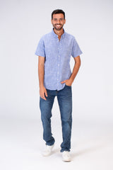 Mens Half Sleeve Slim Fit Basic Plain Linen Shirt