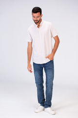 Mens Half Sleeve Slim Fit Basic Plain Linen Shirt