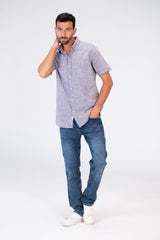 Mens Half Sleeve Slim Fit Basic Plain Linen Shirt