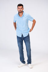 Mens Half Sleeve Slim Fit Basic Plain Linen Shirt