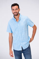 Mens Half Sleeve Slim Fit Basic Plain Linen Shirt