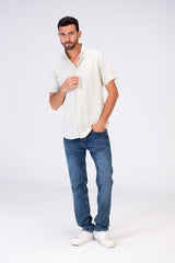 Mens Half Sleeve Slim Fit Basic Plain Linen Shirt