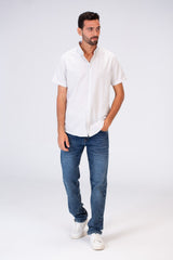 Mens Half Sleeve Slim Fit Basic Plain Linen Shirt