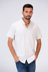 Mens Half Sleeve Slim Fit Basic Plain Linen Shirt