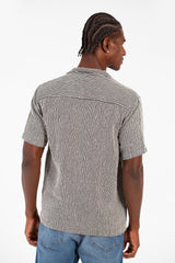Men's Slim Fit Short Sleeve Striped Breathable Shirt With Front Pocket
