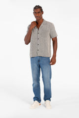 Men's Slim Fit Short Sleeve Striped Breathable Shirt With Front Pocket