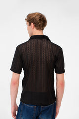 Men's Slim Fit Mesh Collar Button Front Half Sleeve Shirt