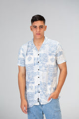 Mens Half Sleeved Jakar Slim Fit Shirt With Printed Cotton Viscose Material