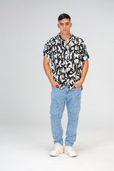 قميص رجالي بأكمام نصفية جاكار مطبوع بقصة Slim Fit من قطن فيسكوز