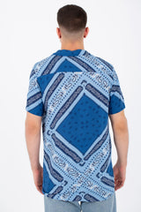 Mens Printed Half Sleeves Jakar Slim Fit Shirt Made Of Cotton Viscose Material