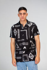 قميص رجالي بأكمام قصيرة جاكار مصنوع من قماش الكتان