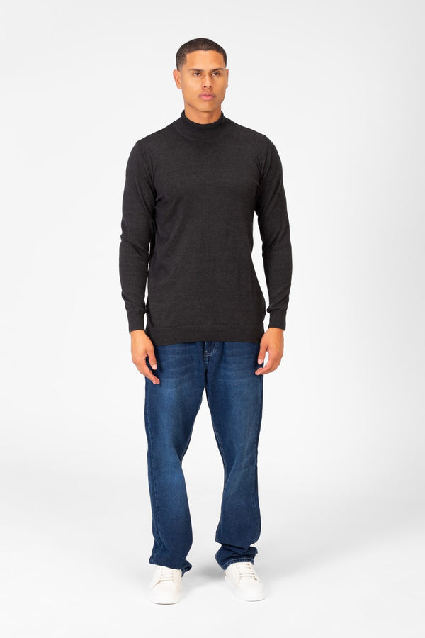 Men's Plain Pullover With High Collar And Long Sleeves