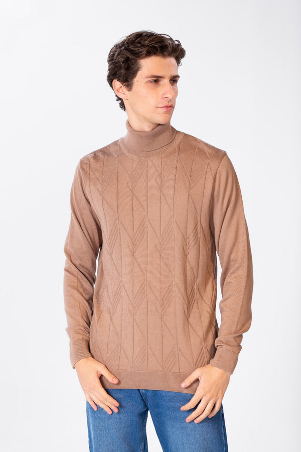 Men's Basic Pullover With High Collar And Long Sleeves