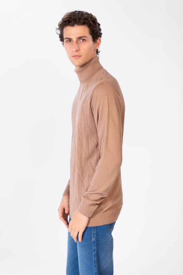 Men's Basic Pullover With High Collar And Long Sleeves