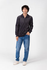 Men's Pullover With Full Zip Up Collar And Long Sleeves